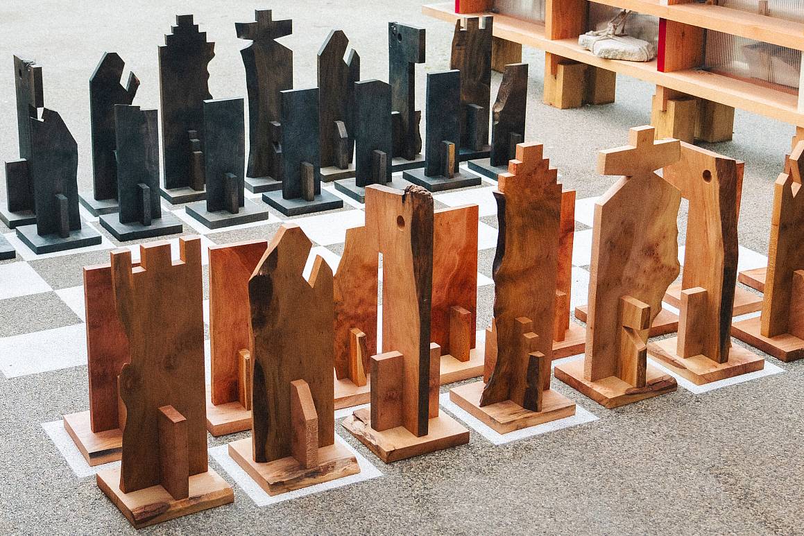 Giant chess pieces made from London plane