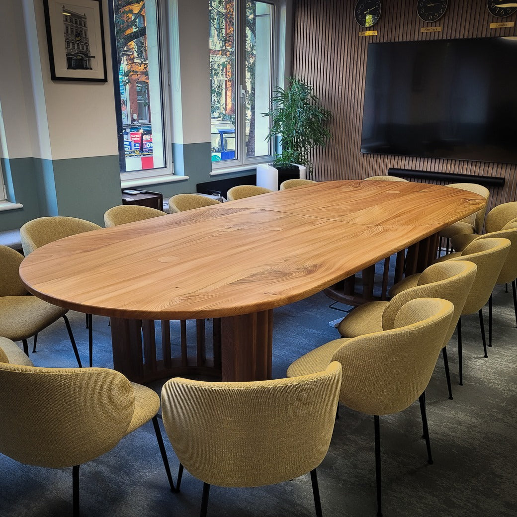 Handmade elm boardroom table to two parts