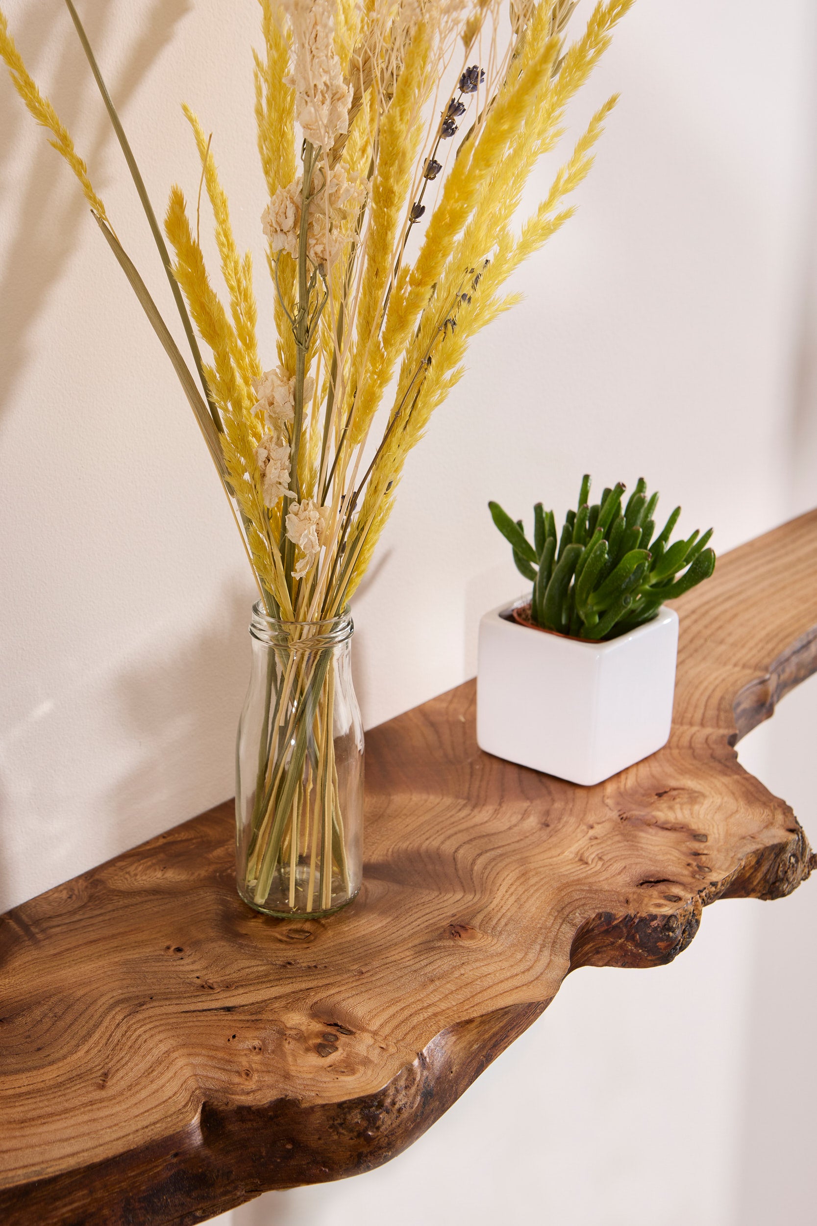 Floating live edge elm shelf