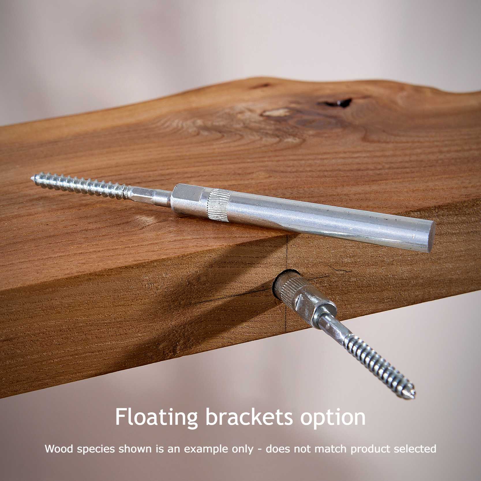 Floating shelf brackets in place in a wooden shelf